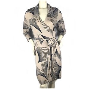 Dots Dress Black Beige Abstract Career Wrap SZ XL